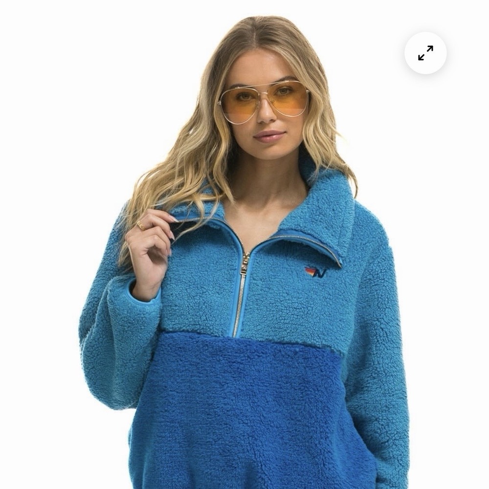 Aviator Nation Teddy Apres Half Zip Jacket Ocean Colorblock  Size Medium